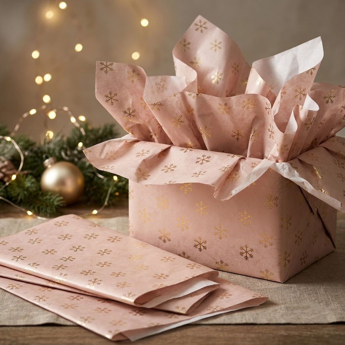 Pack of 5 Snowflakes Dots Design 50 x 70 cm Luxury Gold Foil Tissue Sheets - Christmas, Winter, Celebration