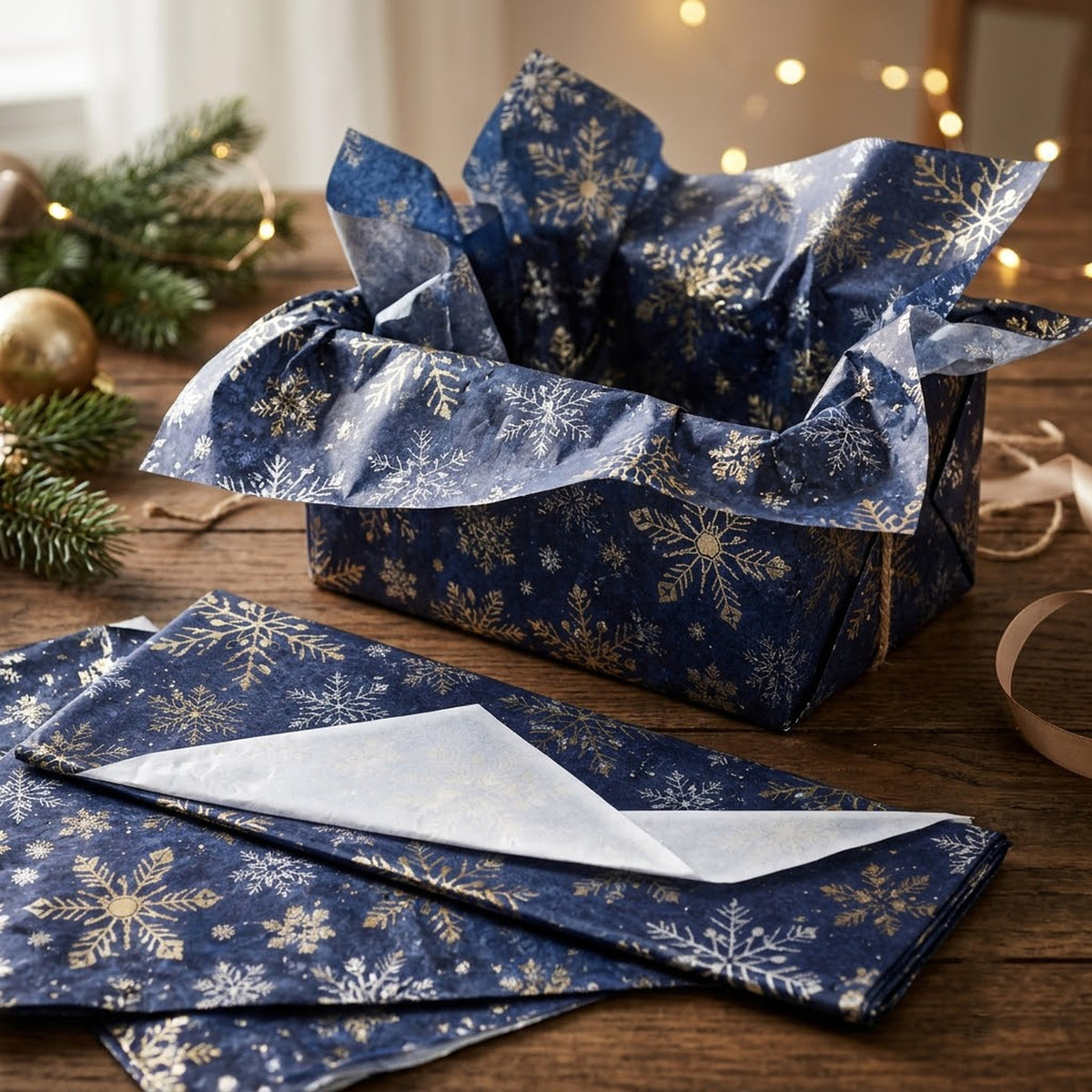 Pack of 5 Winter Christmas Snowflakes Design 50 x 70 cm Luxury Silver Foil Tissue Sheets