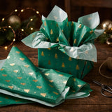 Pack of 5 Christmas Tree Dots Design 50 x 70 cm Luxury Gold Foil Tissue Sheets