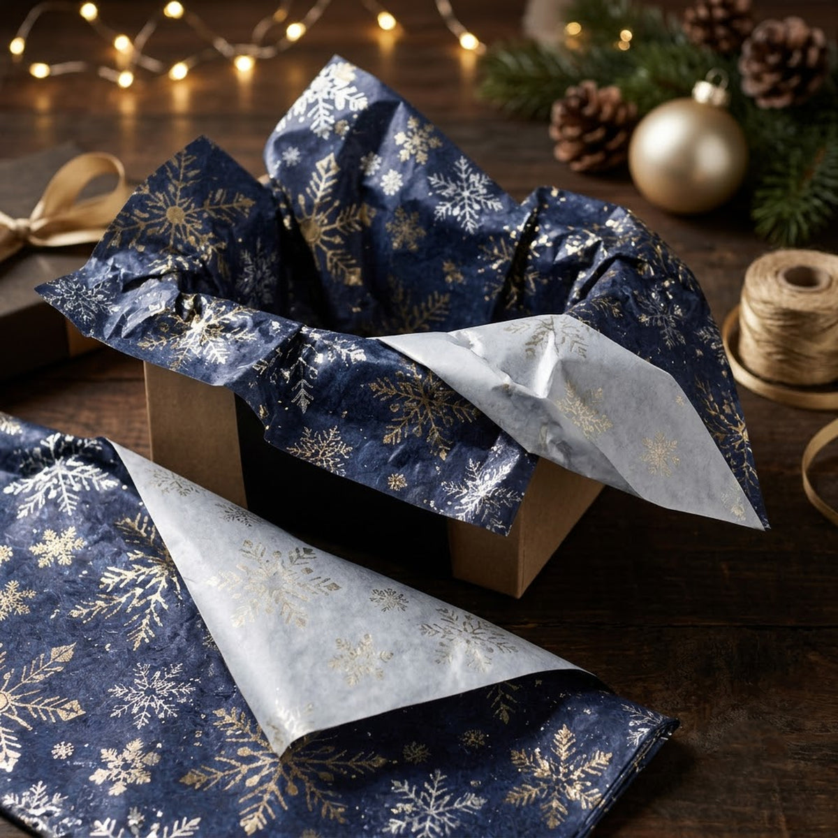 Pack of 5 Winter Christmas Snowflakes Design 50 x 70 cm Luxury Silver Foil Tissue Sheets