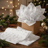 Pack of 5 Christmas Snowflakes Dots Design 50 x 70 cm Luxury Silver Foil Tissue Sheets