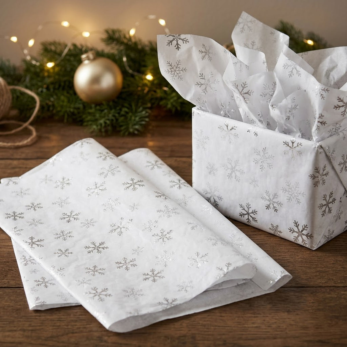 Pack of 5 Christmas Snowflakes Dots Design 50 x 70 cm Luxury Silver Foil Tissue Sheets