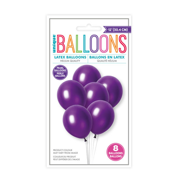 Pack of 8 Purple Pearl Premium 12" Latex Balloons