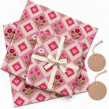 Pack of 2 Petal Checks Design 50 x 70 cm Gift Wrap Sheets with 2 Tags - Valentine’s Mother's Day Birthdays Everyday Celebrations