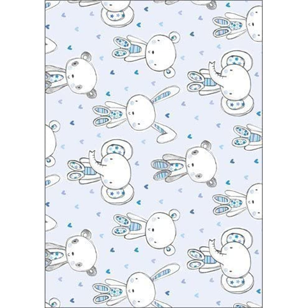 Cute Blue Animal Characters Gift Wrap 2 Sheets 2 Tags