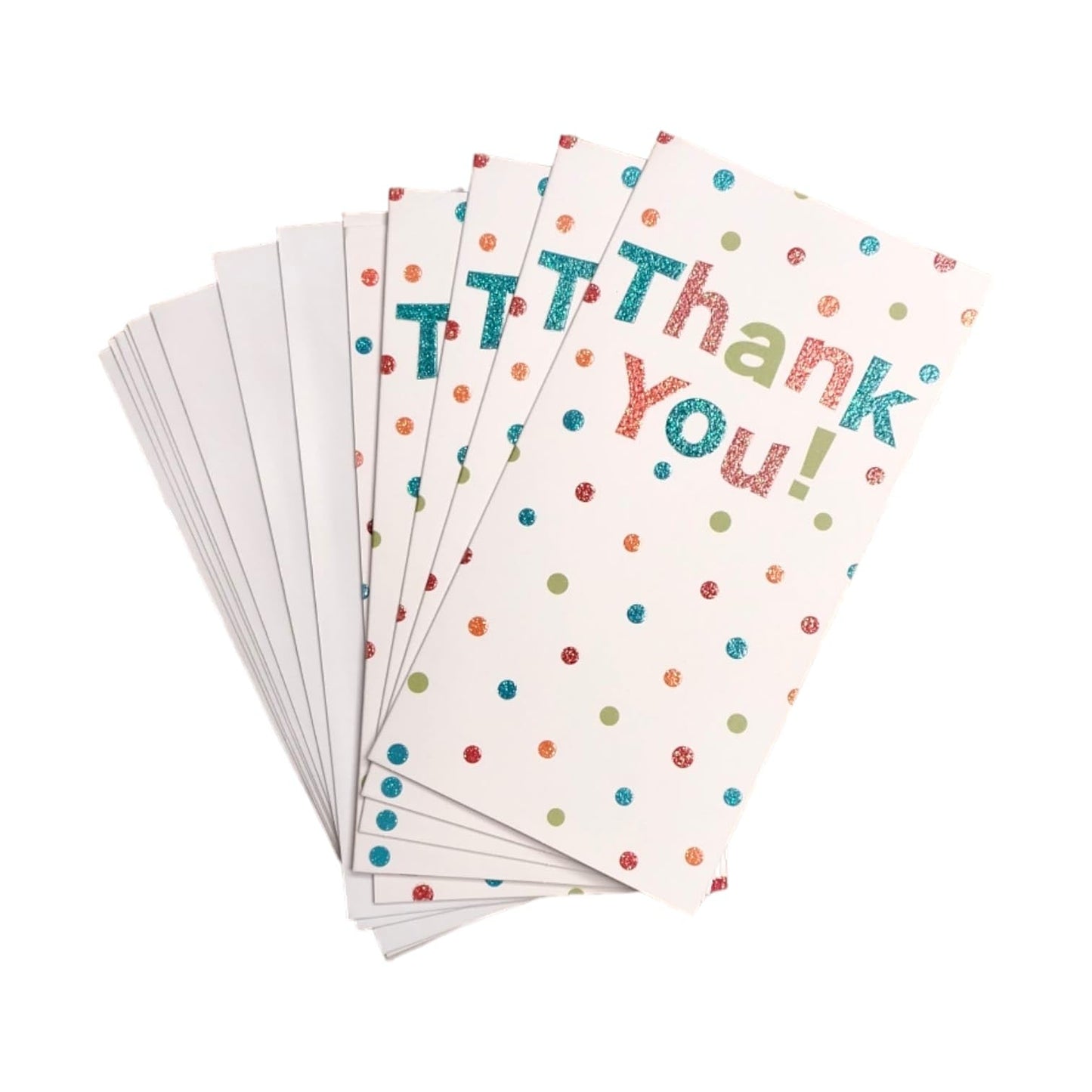 8 Pack Glitter Finished Thank You Cards with Spots