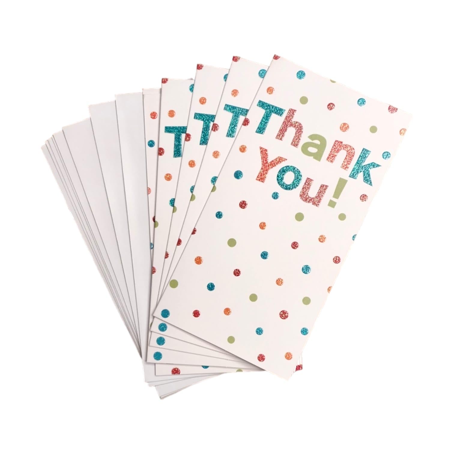 8 Pack Glitter Finished Thank You Cards with Spots