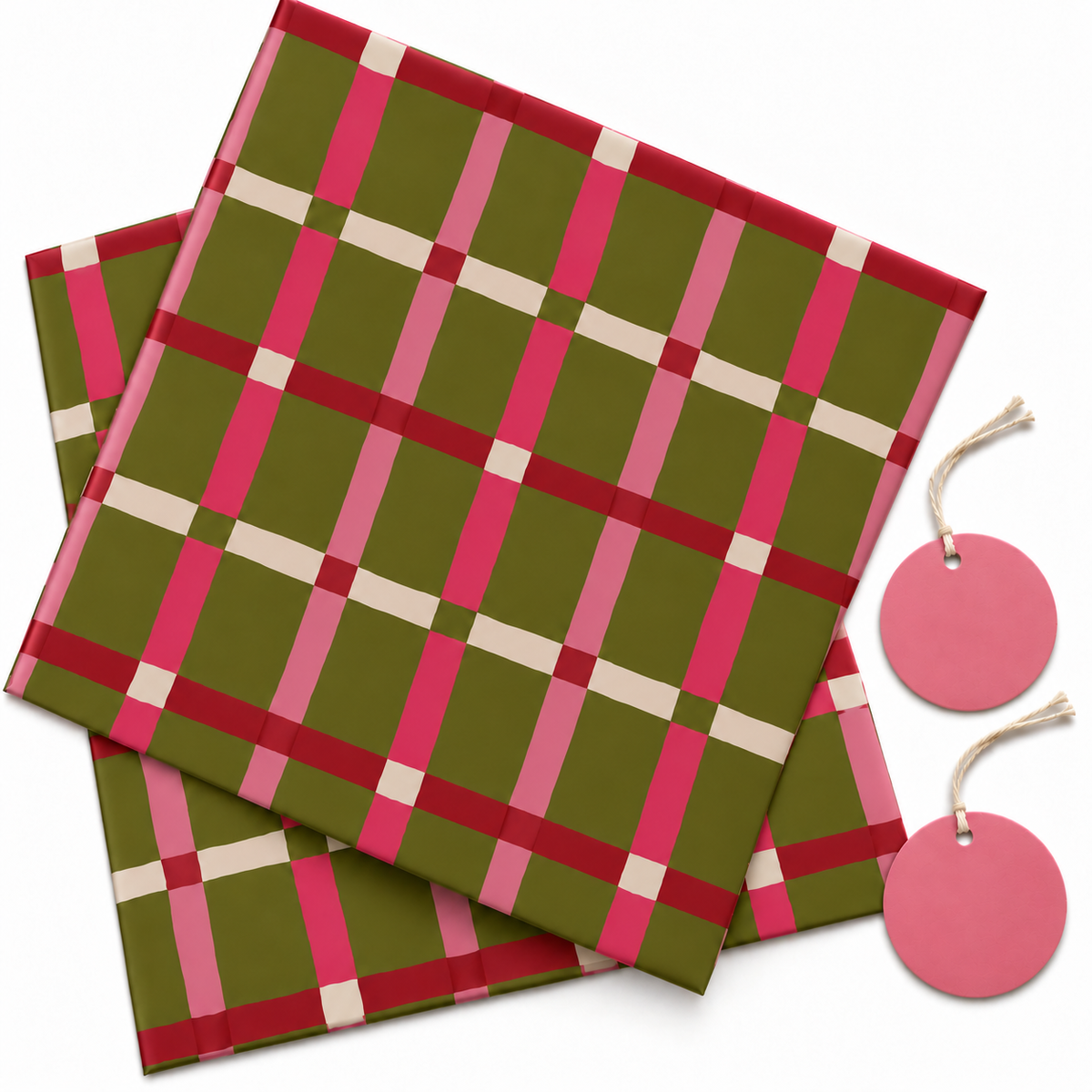 Pack of 2 Meadow Check Design 50 x 70 cm Gift Wrap Sheets with 2 Tags - Christmas Valentine’s Mother's Day Birthdays Everyday Celebrations