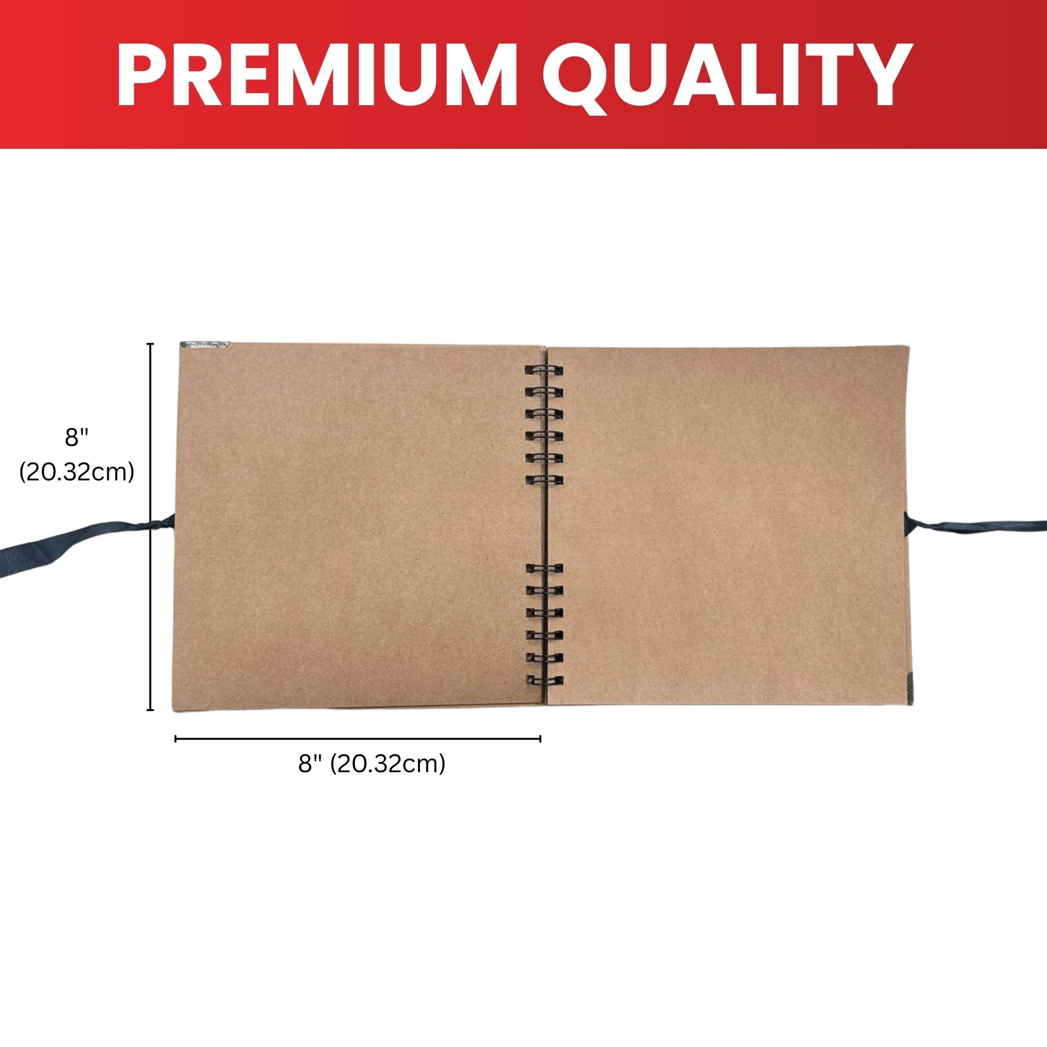 30 Sheets 20x20cm Spiral Bound 180gsm Kraft Scrapbook with Ribbon Closure and Metal Corners