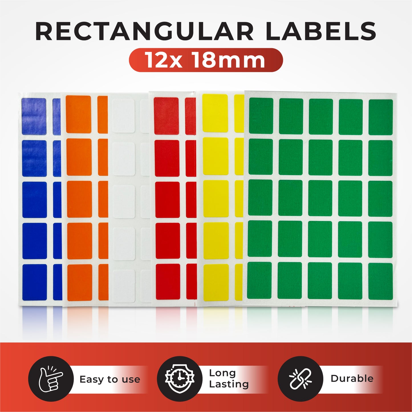 Pack of 125 Assorted Colour 12x18mm Rectangular Labels - Adhesive Stickers