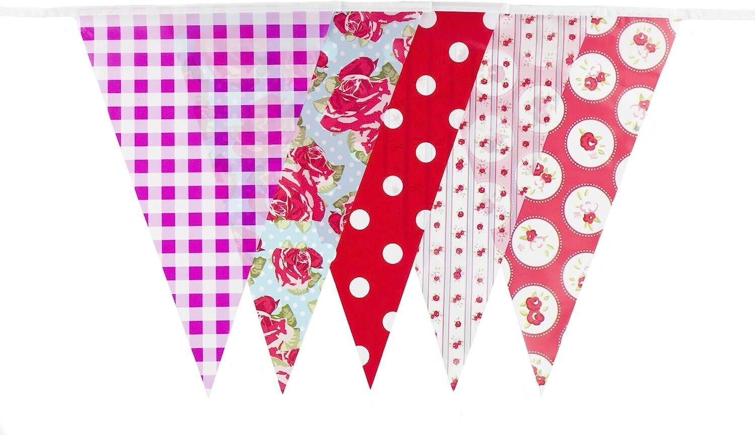 C1005 Red and Purple Shabby Chic Vintage Print Bunting 10m with 20 Pennants
