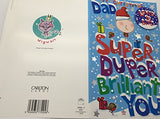 Dad Super Duper Humour Christmas Card With Badge Loved To Bits 