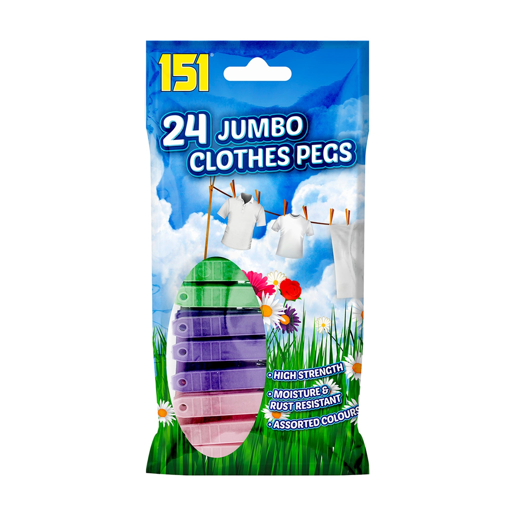 24 Jumbo Plastic Clothes Pegs - Assorted Colours