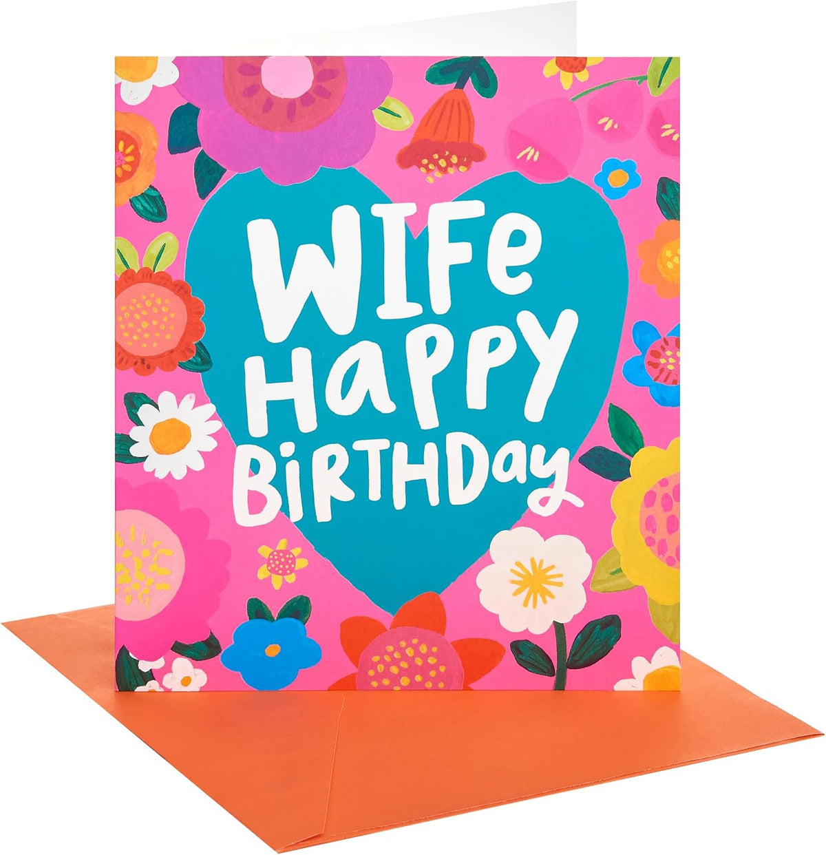 Flowers & Heart Design Wife Birthday Card