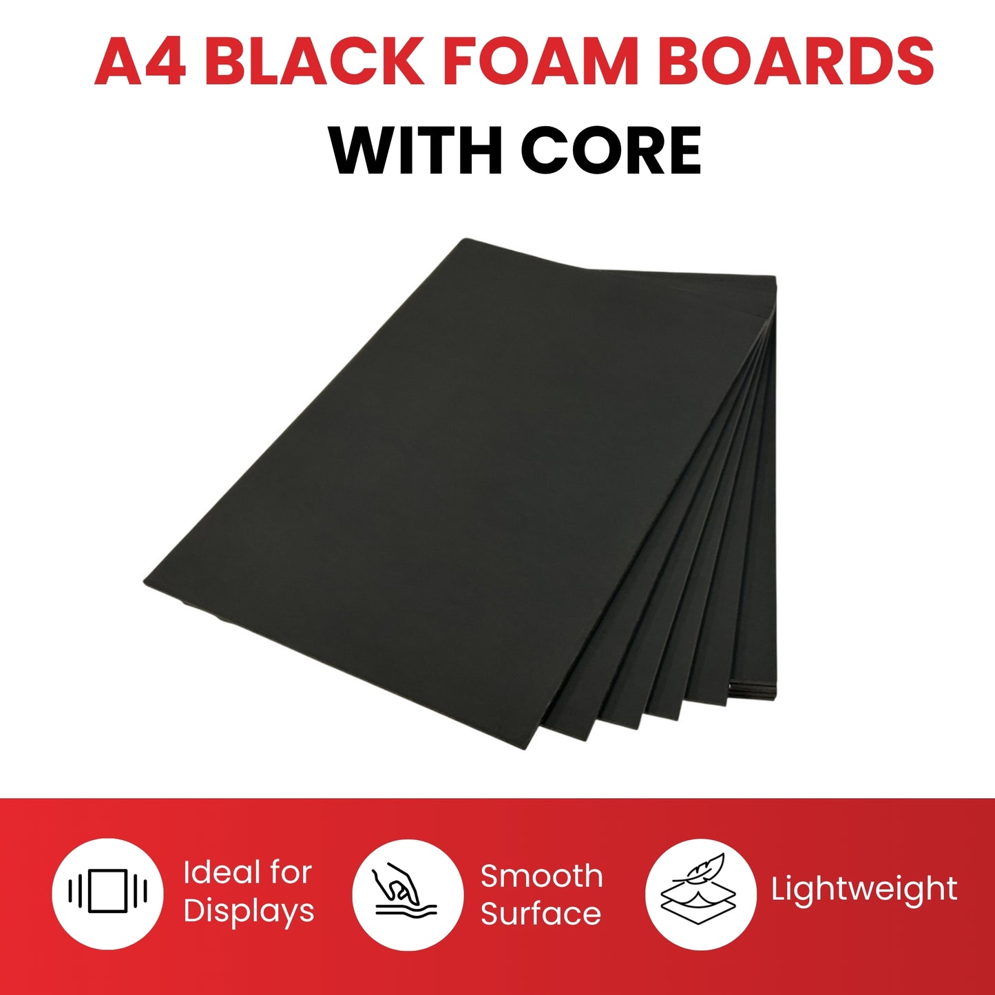 Pack of 10 A4 5mm Black Foam Boards with Core – 210 x 297mm