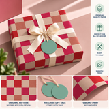 Pack of 2 Picnic Check Design 50 x 70 cm Gift Wrap Sheets with 2 Tags - Christmas Birthdays Kids Party Holiday Gifting