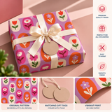 Pack of 2 Spring Tulips Design 50 x 70 cm Gift Wrap Sheets with 2 Tags - Valentine’s Mother's Day Birthdays Everyday Celebrations