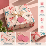 Pack of 2 Bow Pattern Design 50 x 70 cm Gift Wrap Sheets with 2 Tags - Christmas Birthdays Parties Holiday Gifting