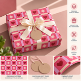 Pack of 2 Heart Quilts Design 50 x 70 cm Gift Wrap Sheets with 2 Tags - Valentine’s Day Christmas Romantic Occasions Birthdays