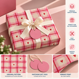 Pack of 2 Love Plaid Design 50 x 70 cm Gift Wrap Sheets with 2 Tags - Valentine’s Day Christmas Romantic Occasions Birthdays