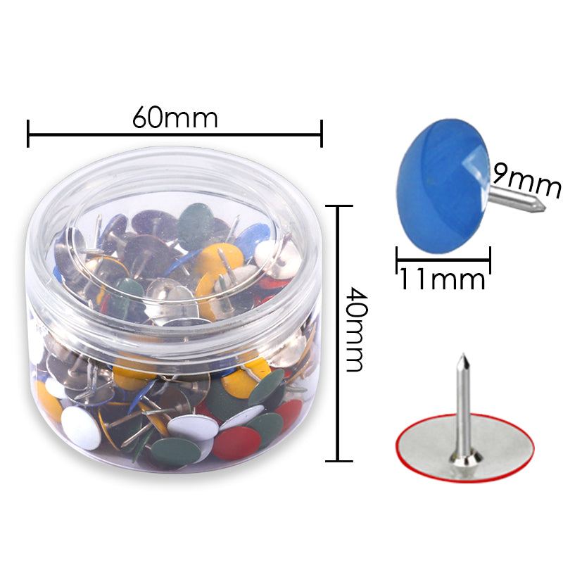 Tub of 200 Assorted Colour Metal Thumbtacks 11mm