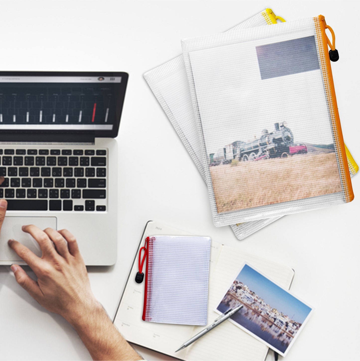 Pack of 10 DL Assorted PVC Mesh Coloured Zip Bags