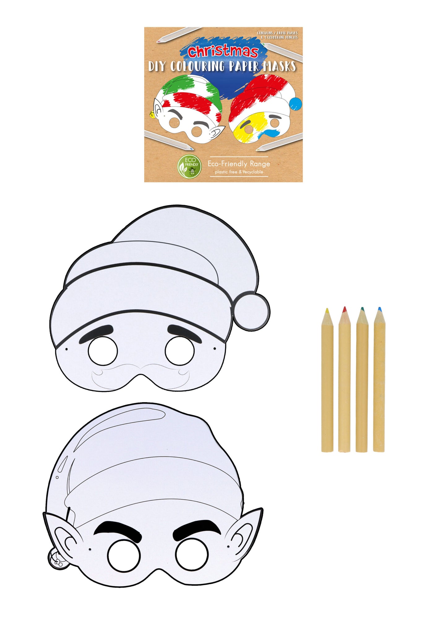 DIY Christmas Paper Mask Set with 4 Colouring Pencils {DC}