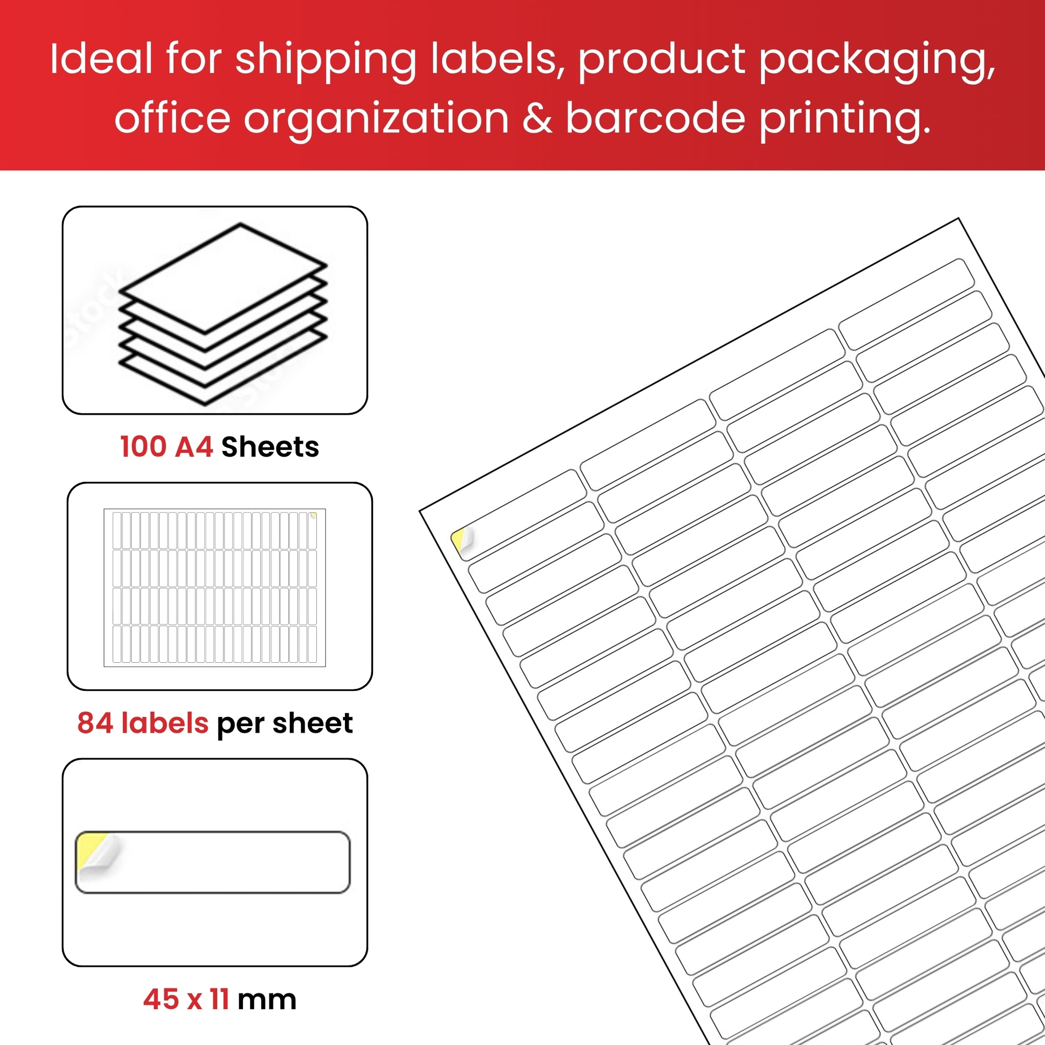 Pack of 8400 White 45x11mm Self Adhesive Labels (84 Labels per A4 Sheet)