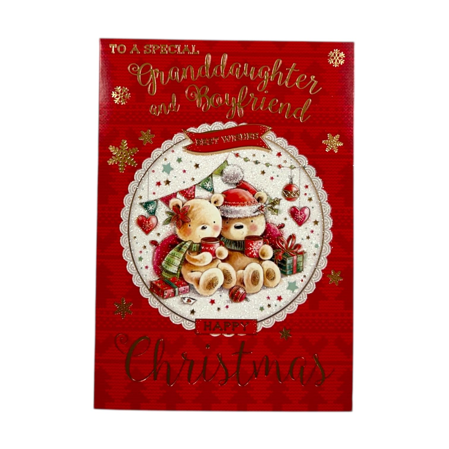 To a Special Granddaughter and Boyfriend Sweet Teddies Design Christmas Card
