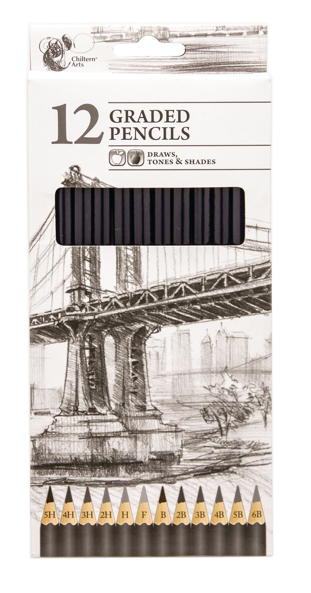 Pack Of 12 Graded Artist Sketching Pencils Tones & Shades 5H To 6B Assorted {DC}