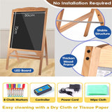 Pine Wood LED Message Board – 70×50 cm Writing Display with Tempered Glass Panel