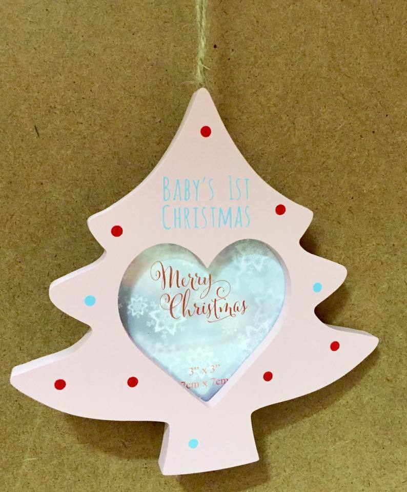 MDF Christmas Tree Photo Hanging Decoration Baby's 1st Christmas Pink