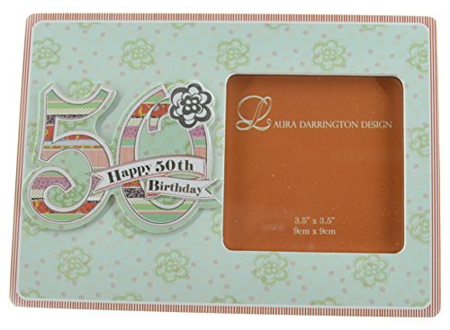 Laura Darrington Patchwork Collection 19cm Wooden Picture Frame - Happy 50th Birthday