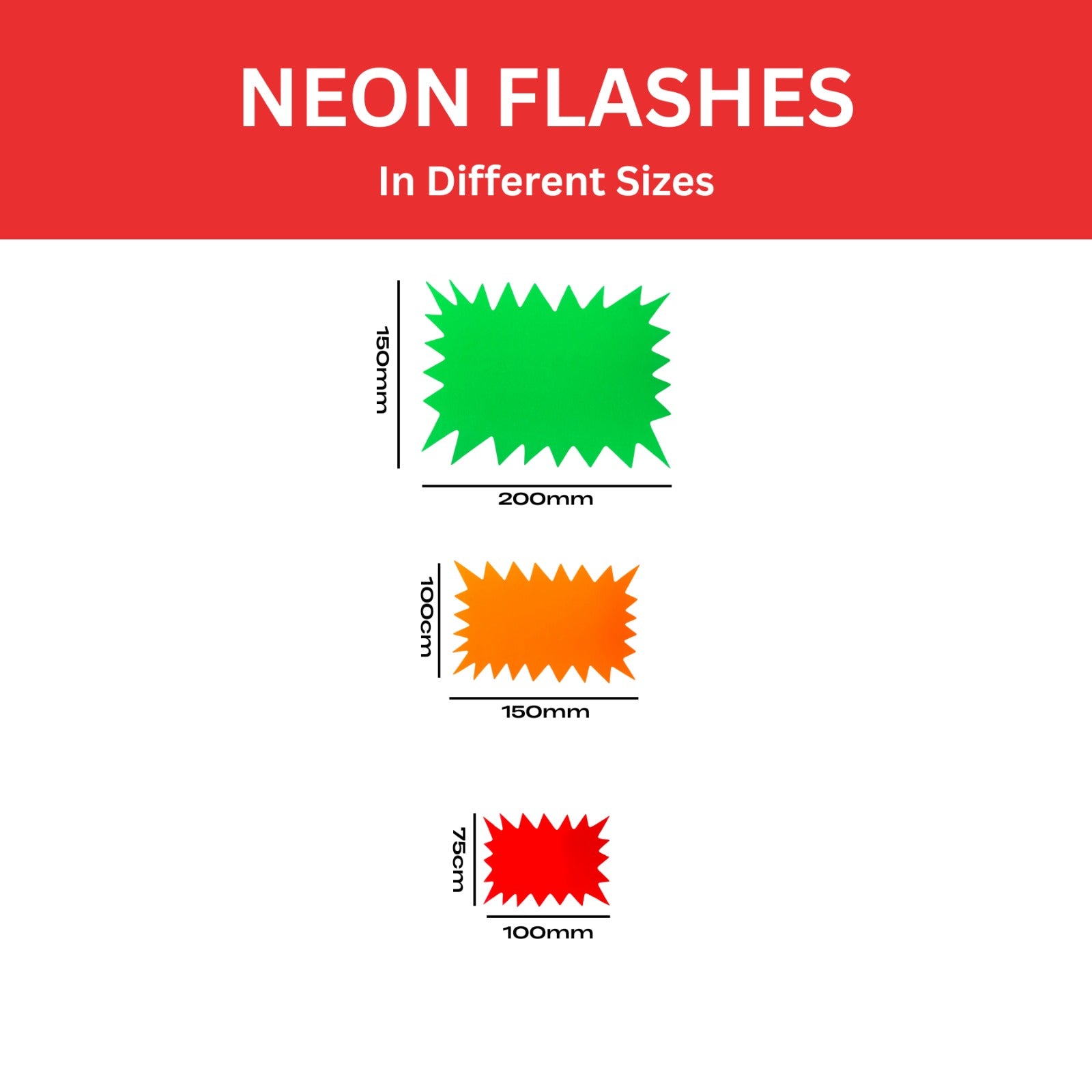 Pack of 60 Assorted Coloured Neon Fluorescent Flashes 100 x 75mm