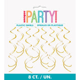 Pack of 8 Gold Solid Hanging Swirl Decorations