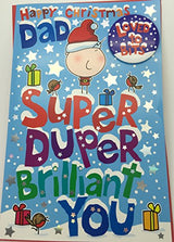 Dad Super Duper Humour Christmas Card With Badge Loved To Bits 