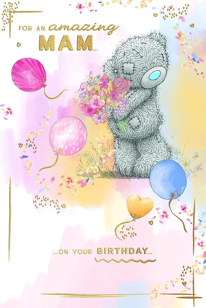 Bear With Flowers Amazing Mam Birthday Card
