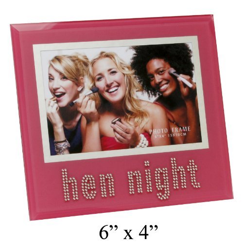 Hen Night Pink Glass 6" x 4" Photo Frame with Crystal Words