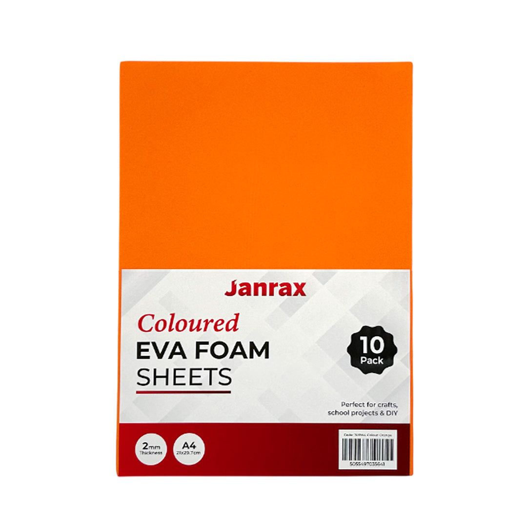 Pack of 10 A4 Orange Coloured EVA Foam Sheets
