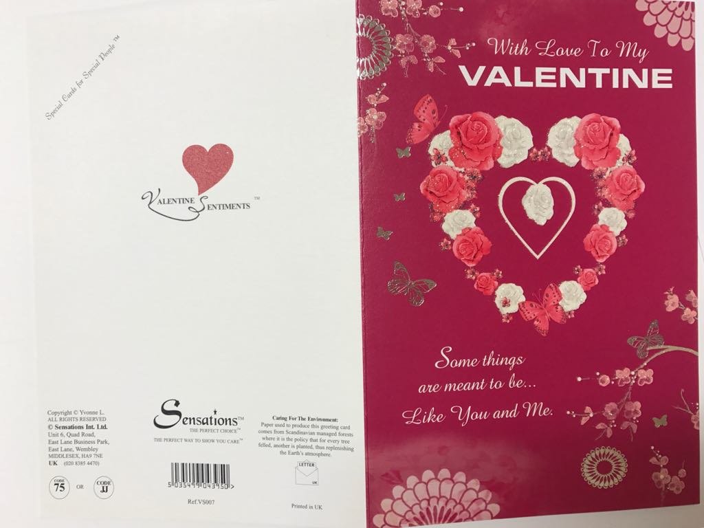 With Love To my Valentine Open Sentimental Verse Valentine's Day card