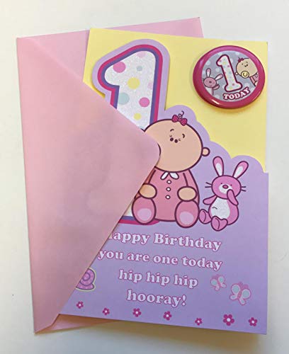 Age 1 Girls Birthday Card with Badge 