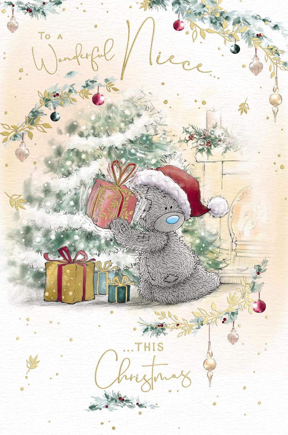 Bear Holding Up Present Wonderful Niece Christmas Card