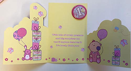 Age 1 Girls Birthday Card with Badge 