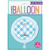 Blue Gingham 1st Birthday Round Foil Balloon 18"