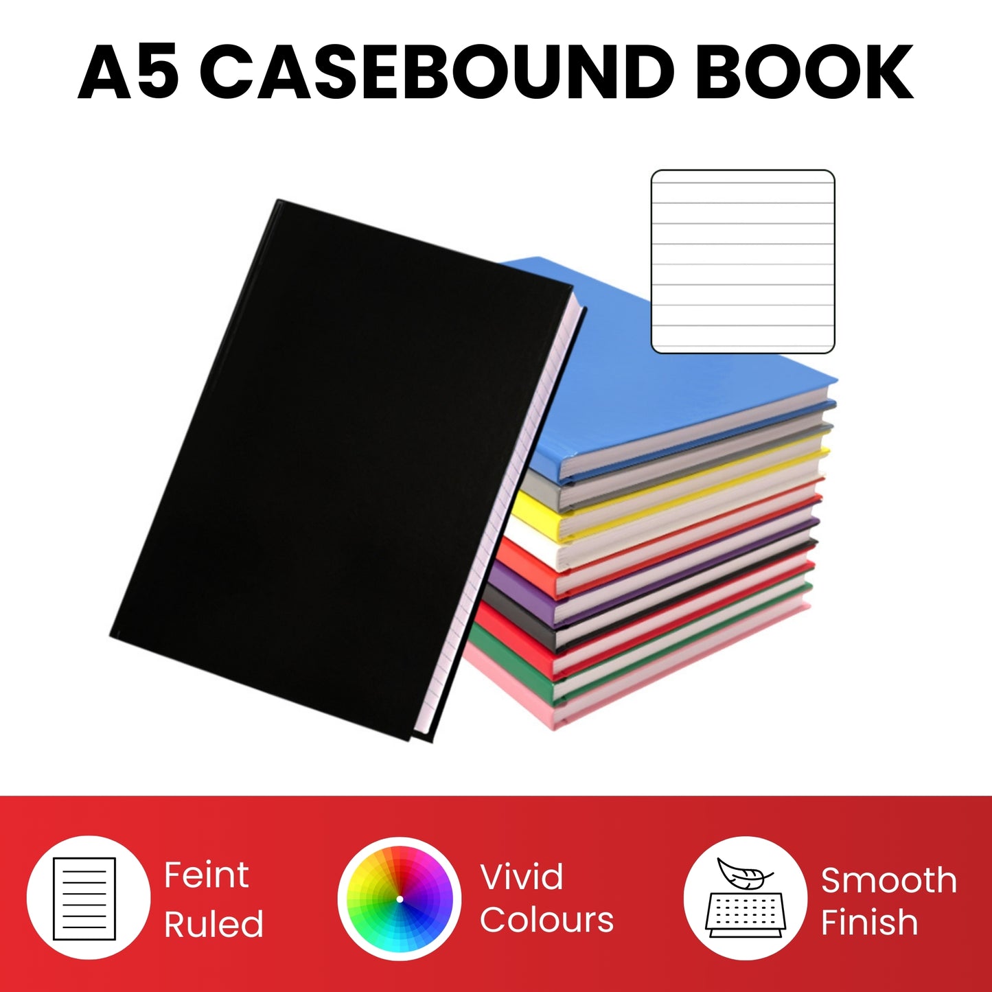 A5 160 Pages 8mm Ruled Orange Casebound Notebook