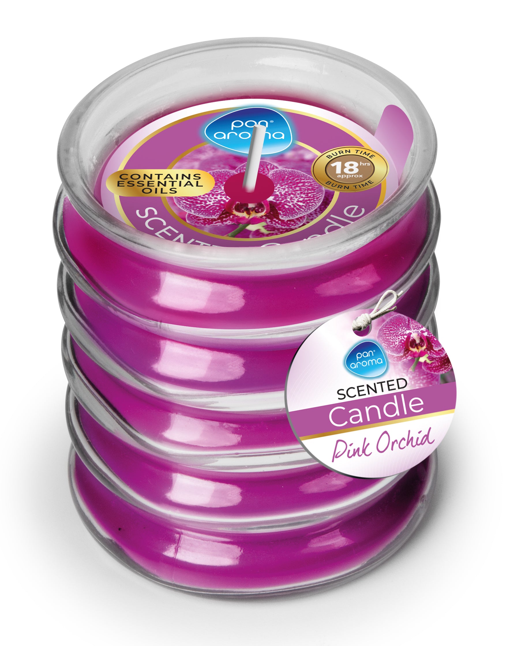 Pink Orchid Scented Ribbed Glass Candle