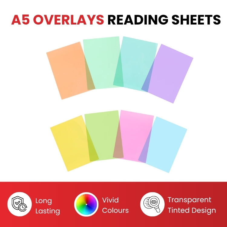 Pack of 8 A5 Plain Blue Dyslexia Overlay Reading Sheets – PET Material, Rounded Corners