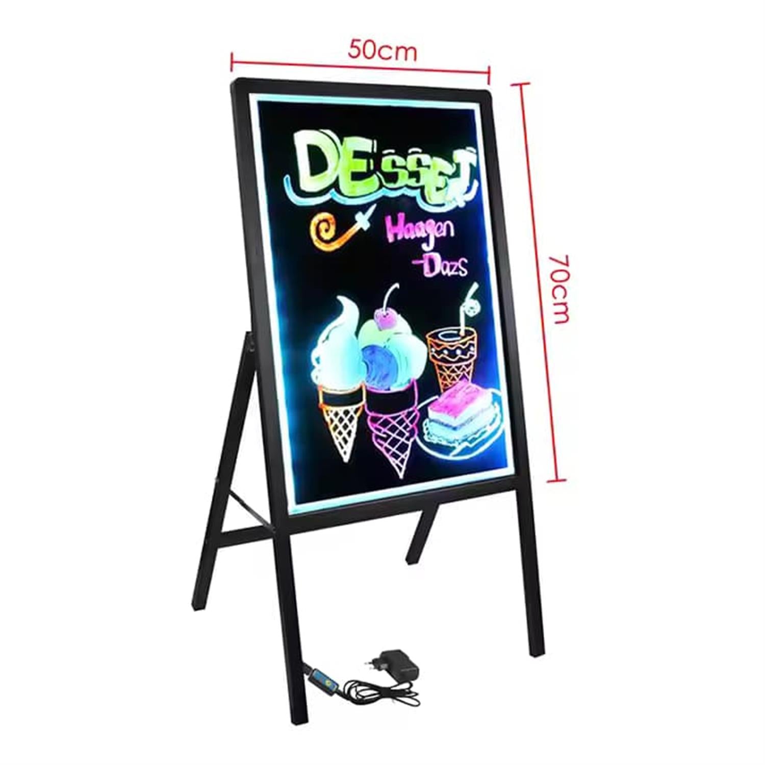 Aluminum Frame LED Writing Board – 70×50 cm Illuminated Display with Tempered Glass Panel