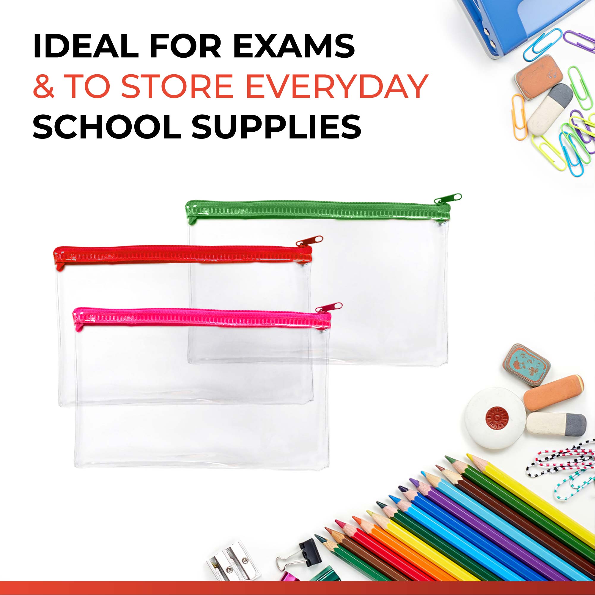 Janrax 8x5" White Zip Clear Exam Pencil Case