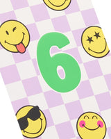 6th Birthday Card Smiley Silver Foil Design 